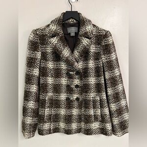 Ann Taylor Brown and Cream Plaid Teddy Jacket